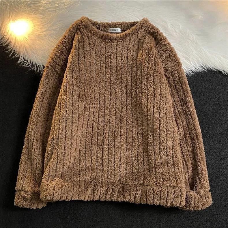 

Жіноча толстовка Оверсайз Флісова Потовщена Вільна З круглим вирізом Повсякденна Пуловер З довгим рукавом Зимова Толстовка Топ XXXXL коричневий