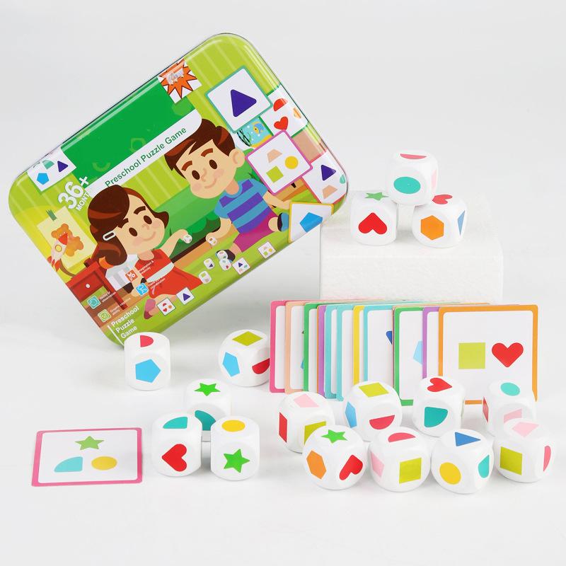 Kid Geometric Dice Set Board Memory Games Shape Colour Matching Sorter Stacking Blocks Montessori Puzzle Sensory Boy Toy Gift