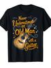 Don't Underestimate the Old for Man Holding a Guitar Printed T-Shirt Retro Music Enthusiast Style Un