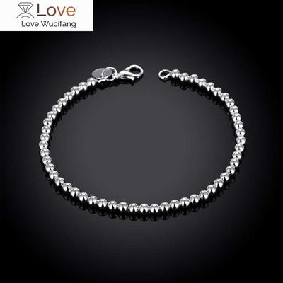 Arrival 925 Silver Fashion 4mm Smooth Round Beads Charm Bracelet Women Jewelry Gift