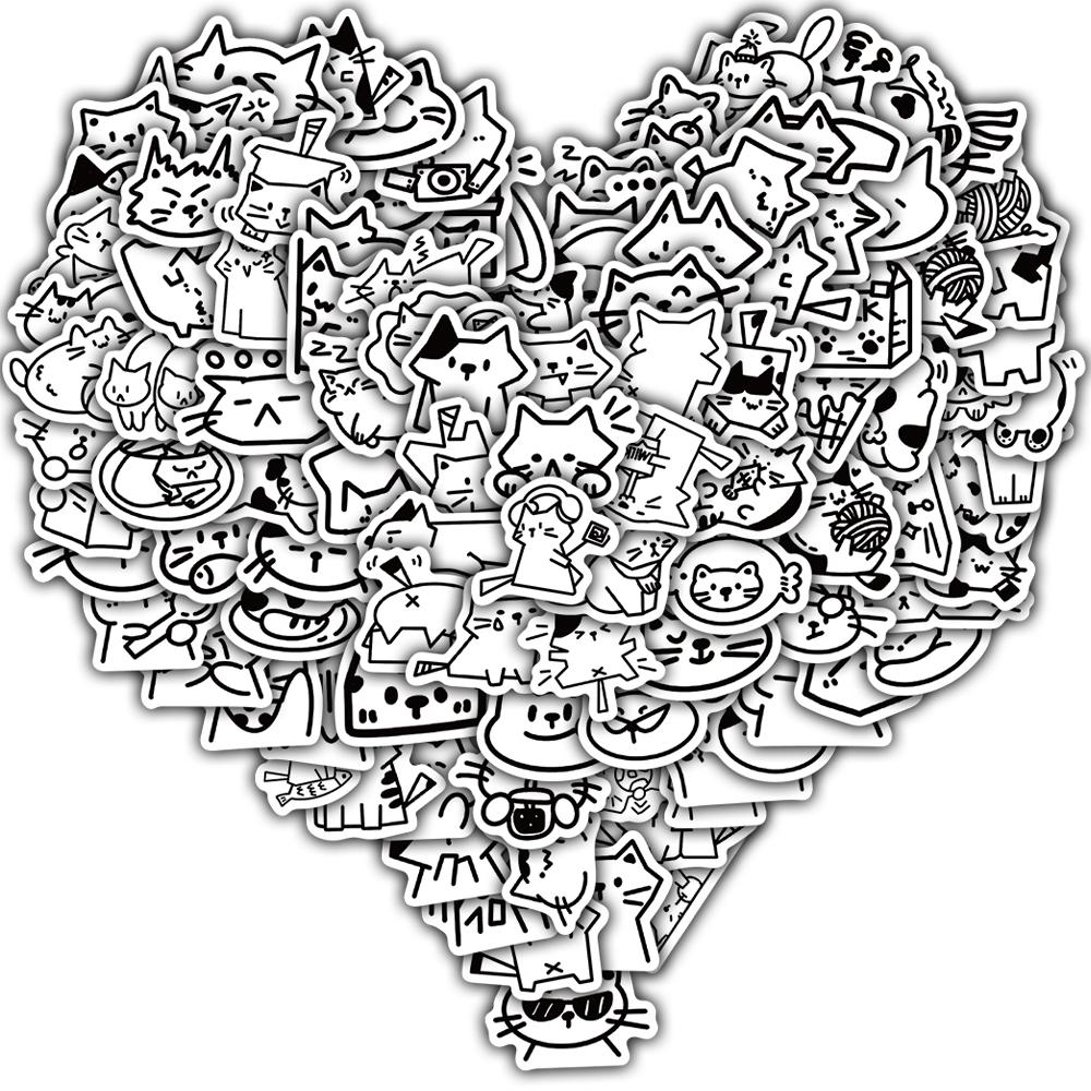 110PCS Sketched Kitten Sticker Notebook Graffiti Cases Gift Skateboard DIY Laptop Phone Graffit PVC Waterproof Luggage Stickers