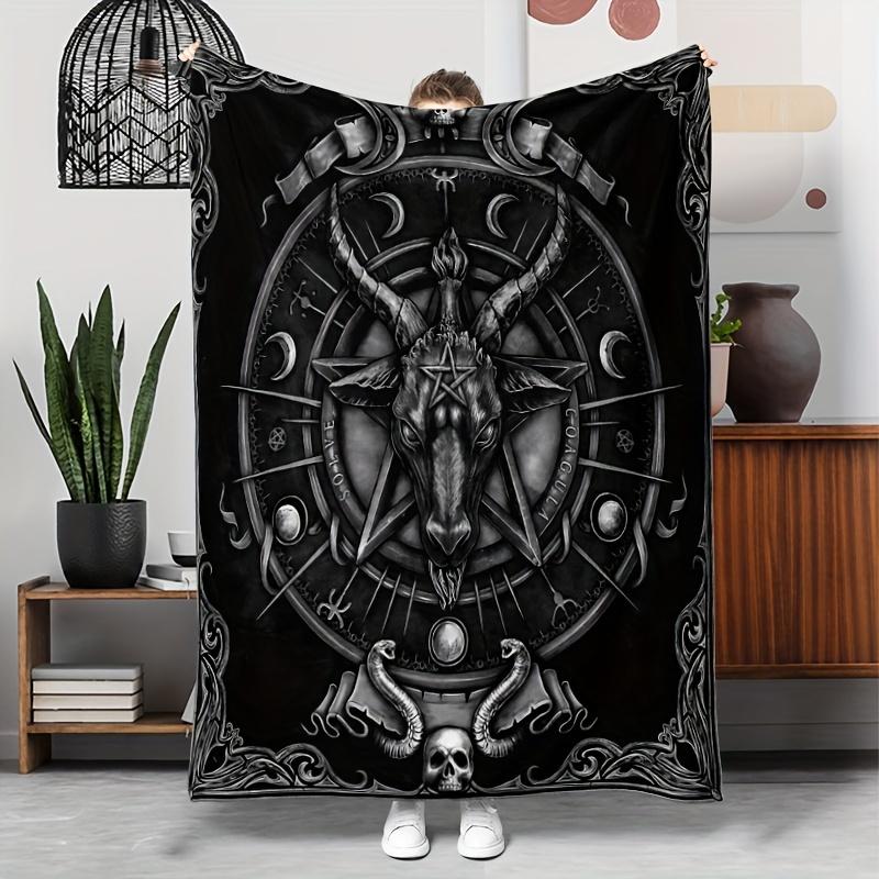 

Goat Head Horror Flannel Blanket – Vintage Tear-Resistant Throw – Hypoallergenic Quilted Design – Multipurpose Home Decor 75x90cm