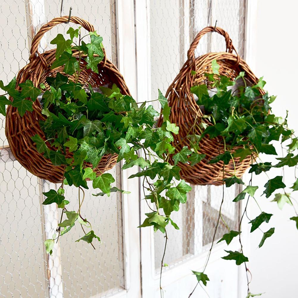 Hanging Planter Wall Mounted Basket Handmade Wicker Flower Pot Woven Rattan Flower Plant Basket Balcony Garden Home Decor
