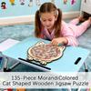 135-piece Colored Cat-shaped Wooden Puzzle Wooden Cat Puzzle Long Lasting Precise Decor Kit Challenging Jigsaw Puzzles for Adult