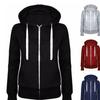 Spring Autumn Casual Fleece Zipped Hoodie Coat Women Fashion Drawstring Sporty Hooded Coats Jackets Ladies Simple Sweatshirt