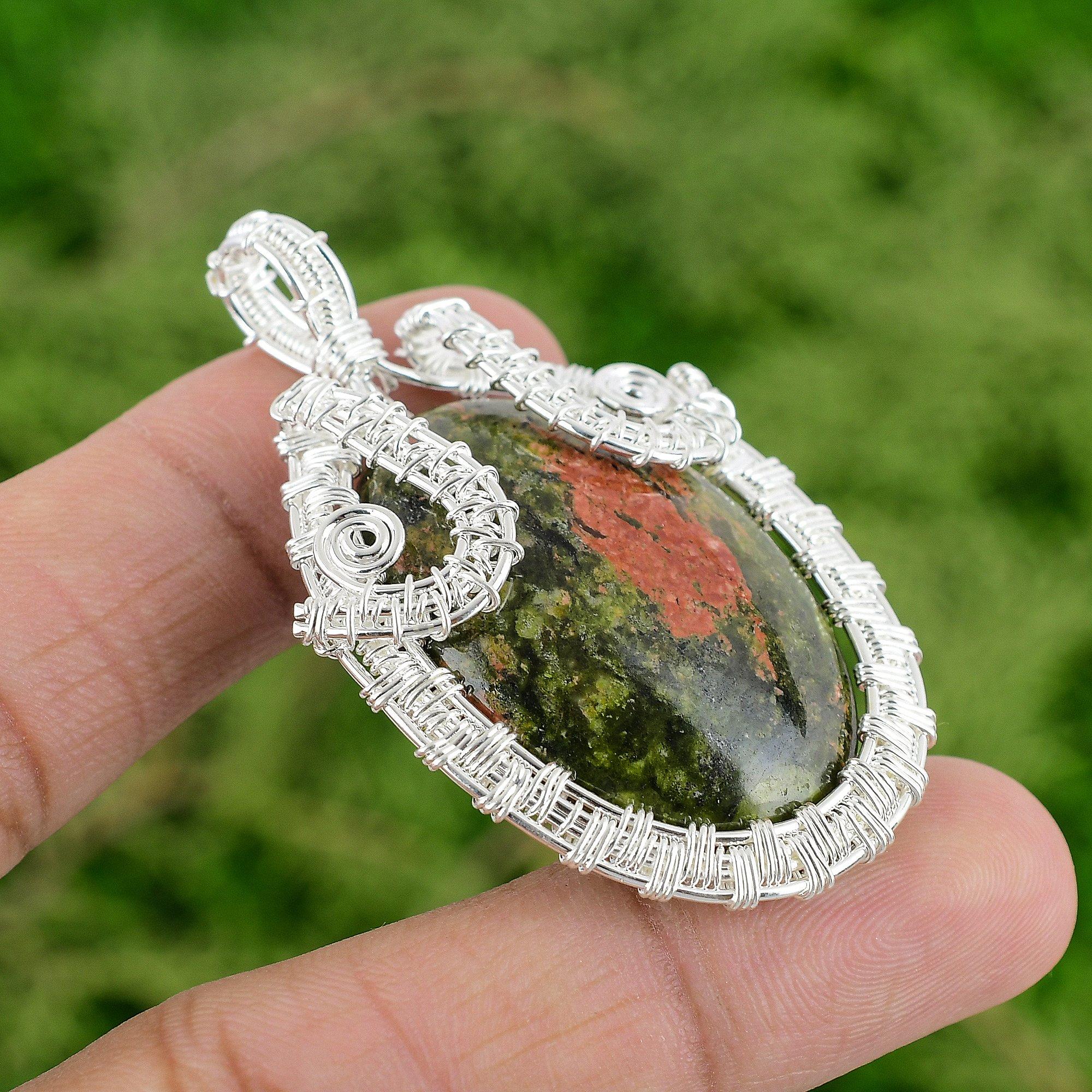 

Sterling Silver Oval Heart Chakra Unakite Stone Wire Wrap Daughter New Pendant