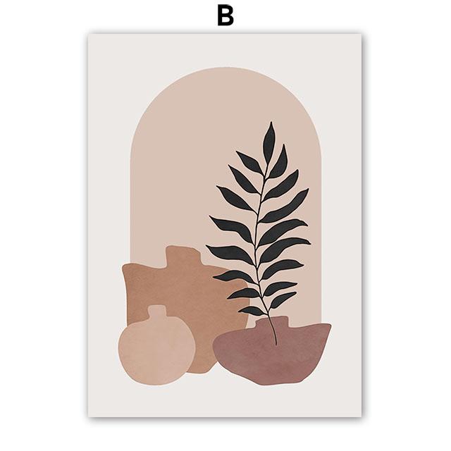 Vase Leaf Moon Line Geometry Wall Art Canvas Painting Abstract Posters And Prints Hotel Bar Wall Pictures For Living Room Decor