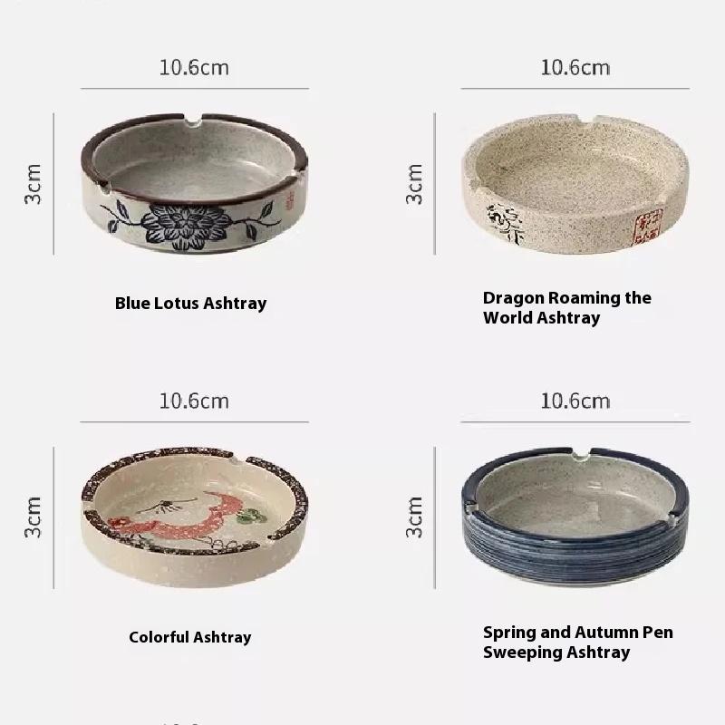 Japanese Retro Round Ashtray Home Living Room Tea Table Ceramic Ashtray Small Ashtray Creative Ornaments Household Items