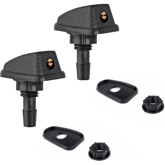 2PCS Universal Adjustable Windshield Washer Nozzle Sprayer Kit for Cars and Trucks – Front Hood Mount – Includes Brass Aim Tool & Sealing Gaskets