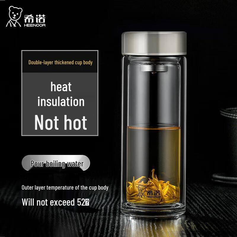 HEENOOR Double Wall Glass Water Bottle