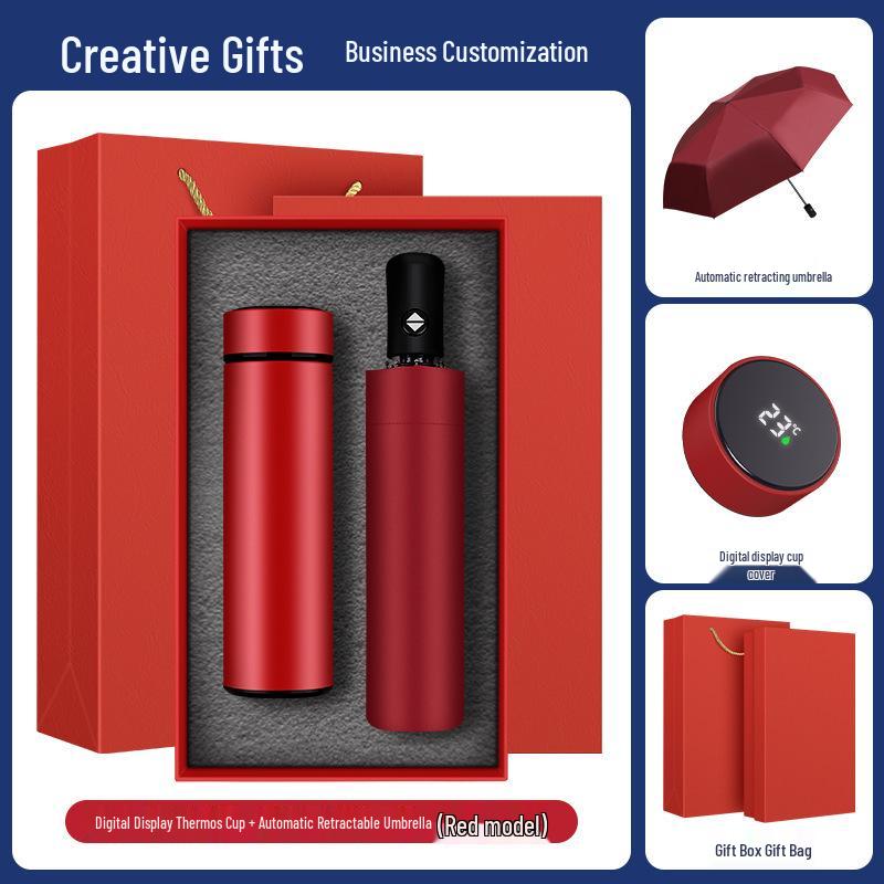 Luxury Business Gift Set: Insulated Cup, Umbrella, and Notebook with Custom Logo for Corporate Events