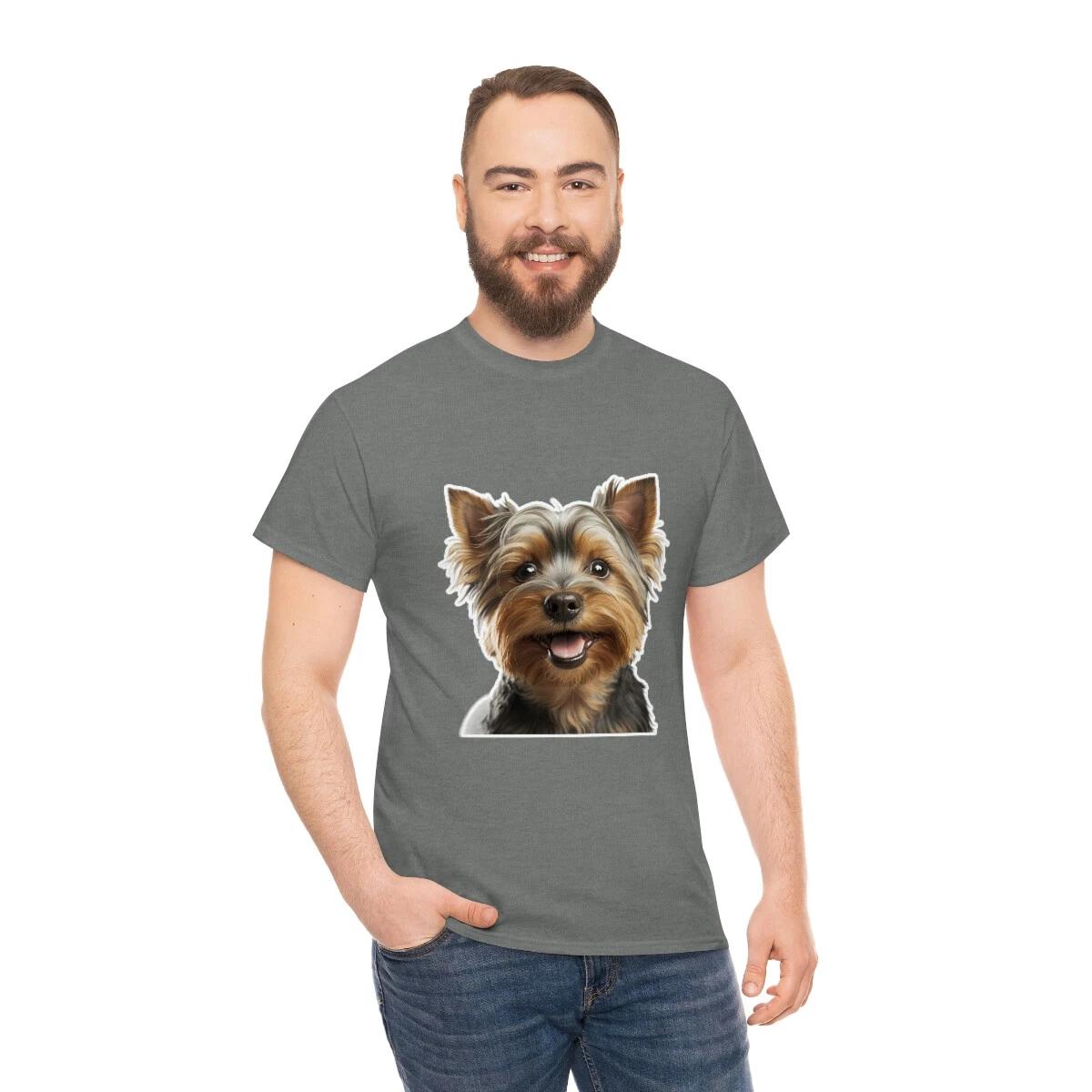 US Adults - Happy dog yorkshire terrier cute animal shirt - Unisex Cotton Tee S