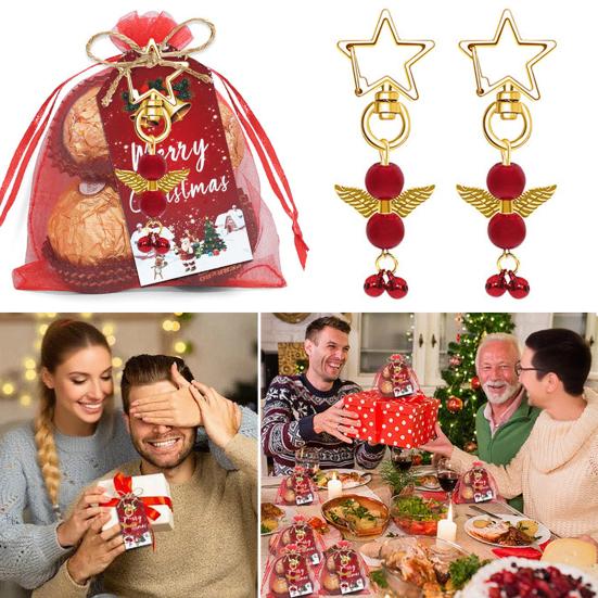 24 Sets Christmas Angel Keychain Party Favors Angel Pendants with Organza Gift Bags