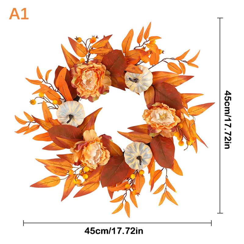 Handmade Maple Leaves Pumpkins Wreath Diy Decoration For Thanksgiving Halloween Front Door Wall Hanging Autumn Harvest Wreath