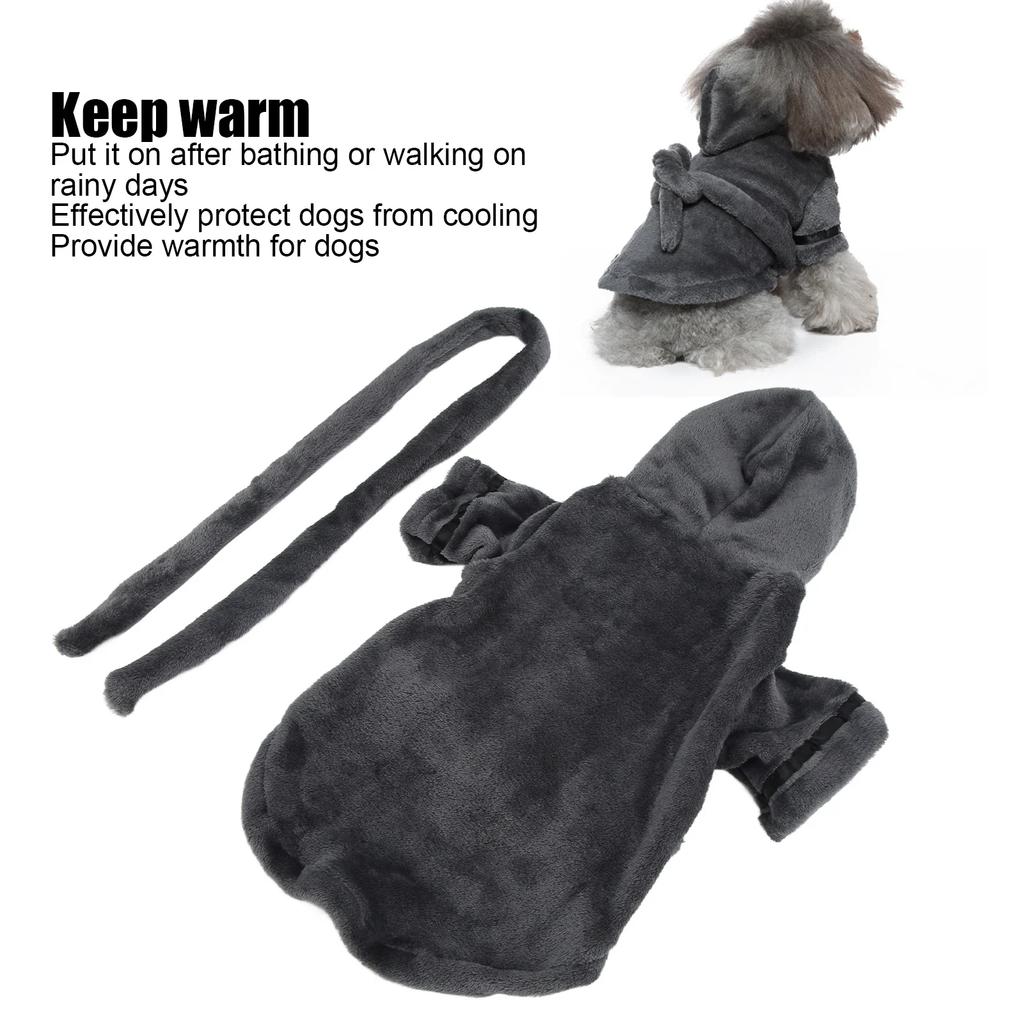 Pet Bathrobe Plush Soft Absorbent Dog Nightwear With Hood Waist Belt For Puppy Cats