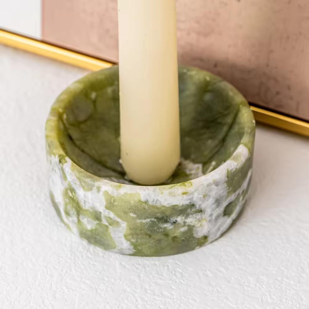 Luxury Fashion Natural Stone Candle Holder Tealight Home Hotel Wedding Festival Table Decor Green Marble Candle Stand