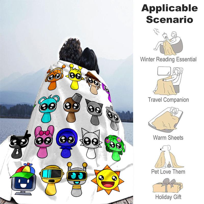 1pc Blanket Sprunki9 Print Design, Lightweight Blanket for Sofa, Bed- Soft &Warm, Gift for All Seasons Like Christmas, Halloween