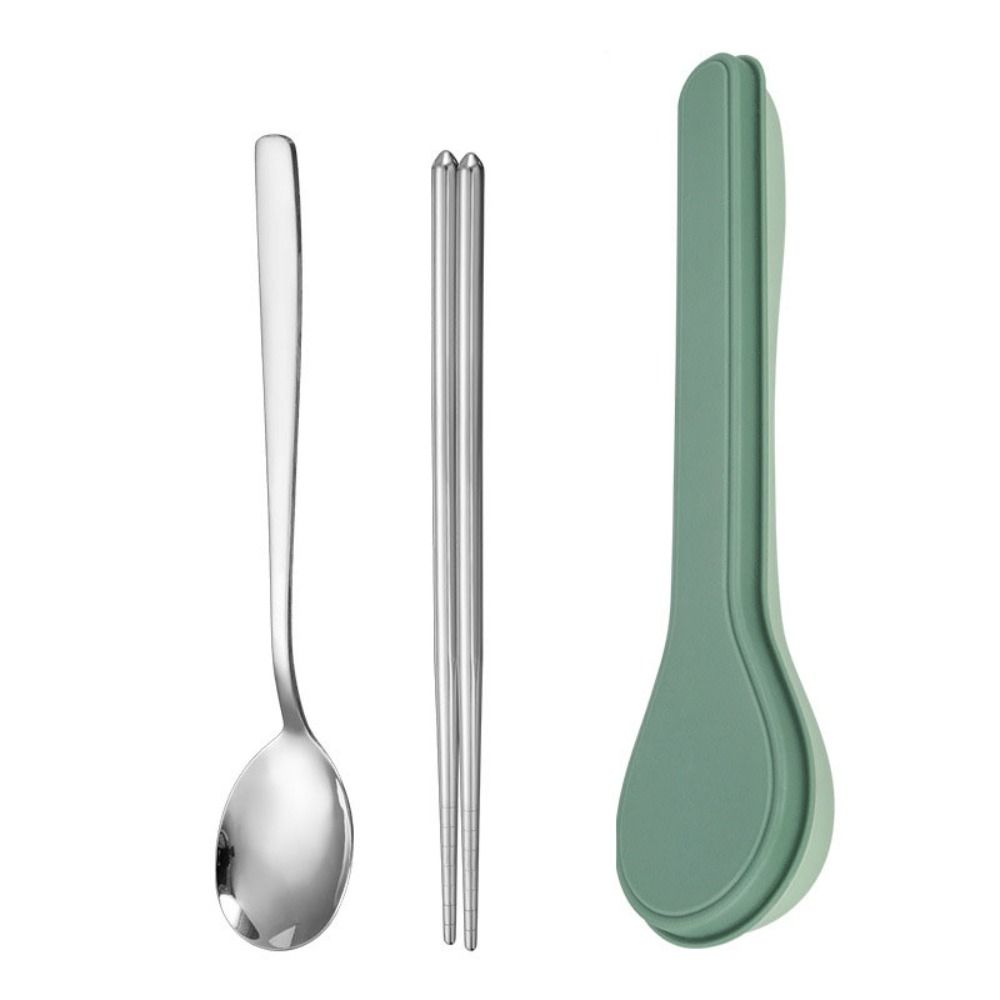 

3/2pcs 410 Stainless Steel Tableware Suit with Case Flatware Kitchen Utensils Dinnerware Office green-3pcs