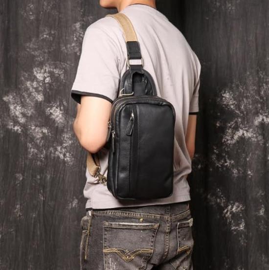 NICE SELECTION Men's Genuine Leather Shoulder Bag, Crossbody Bag, Large Capacity, One-Shoulder Bag, A5 Size, Water-Repellent, Durable, Cowhide