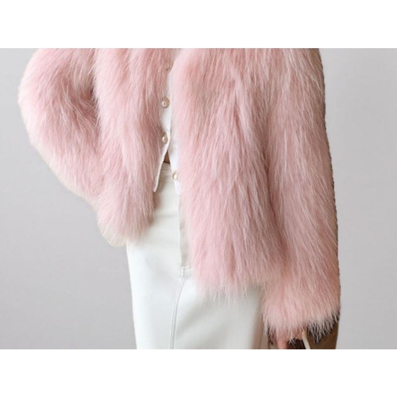 Stand-up collar imitation fur jacket short fashion imitation fox fur top plush women's winter clothing fashionable and simple trend
