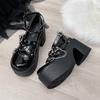 Fashion Super High Heel Single Shoes Women's Fashion Round Toe Shallow Rivet Metal Chain Platform Non-Slip Block Heel Shoes