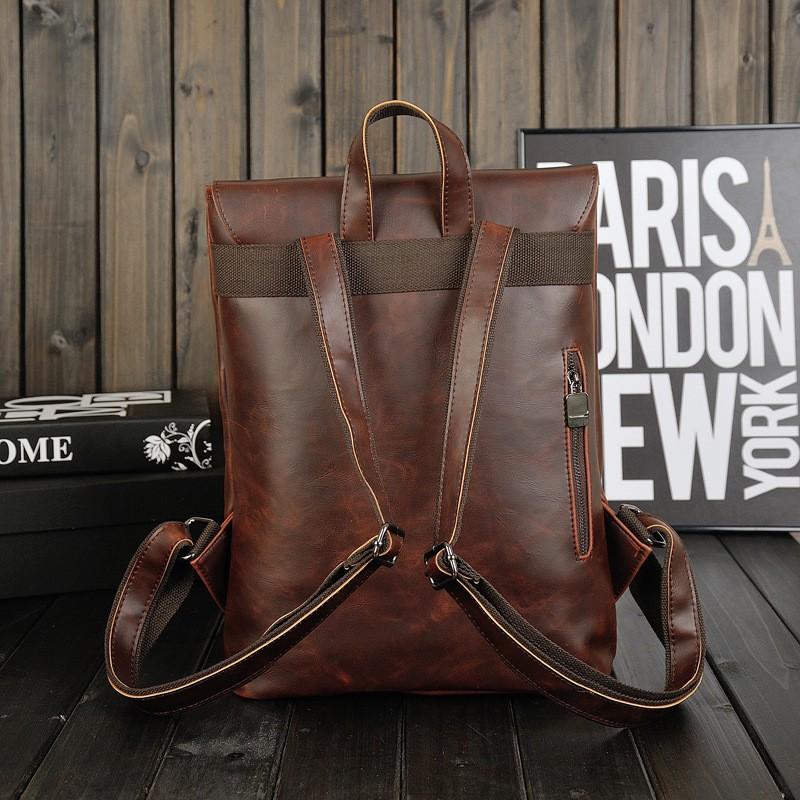 Sommer Rucksack für Herren Koreanischer Stil Modische Tasche Retro Schultasche für Mittelschüler Lässiges Crazy Horse Leder