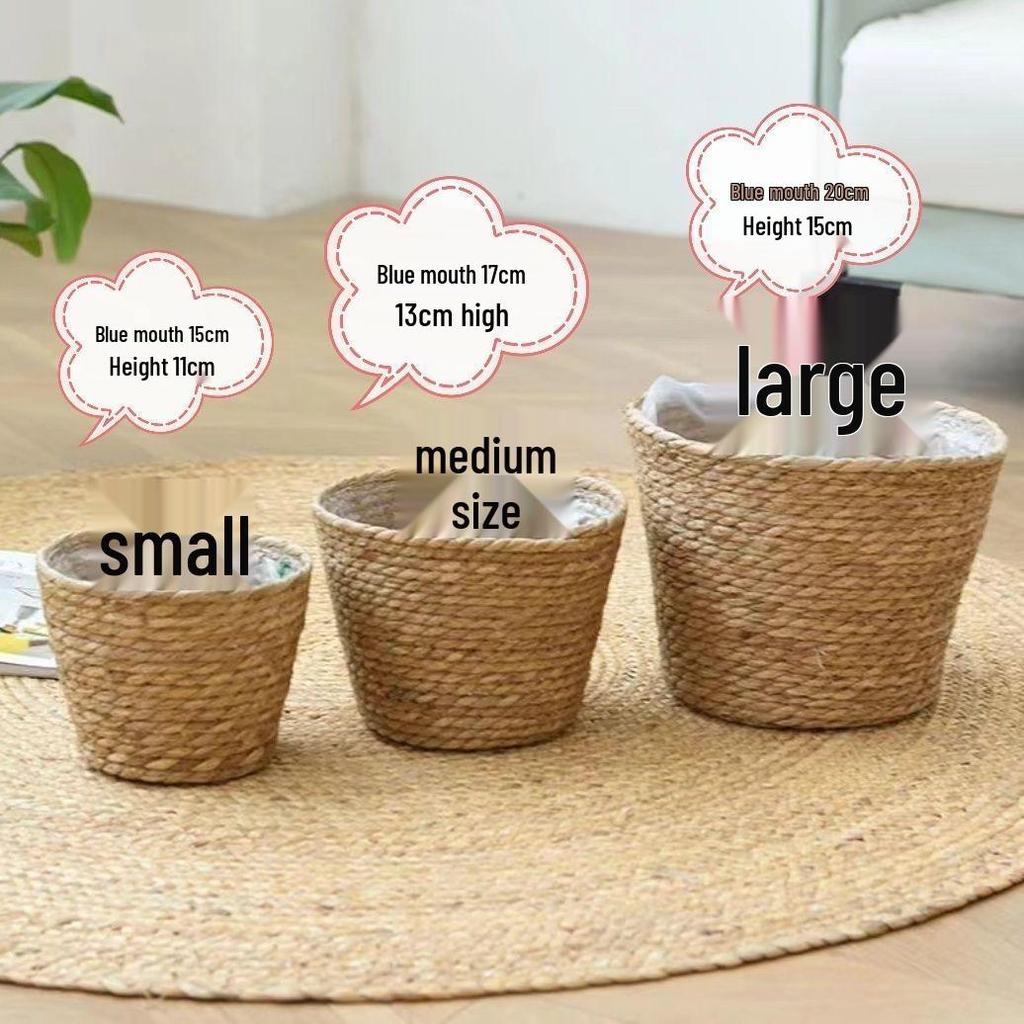 Nordic Style Hugging Plant Set: Woven Straw Flower Pot for Living Room & Balcony Decoration