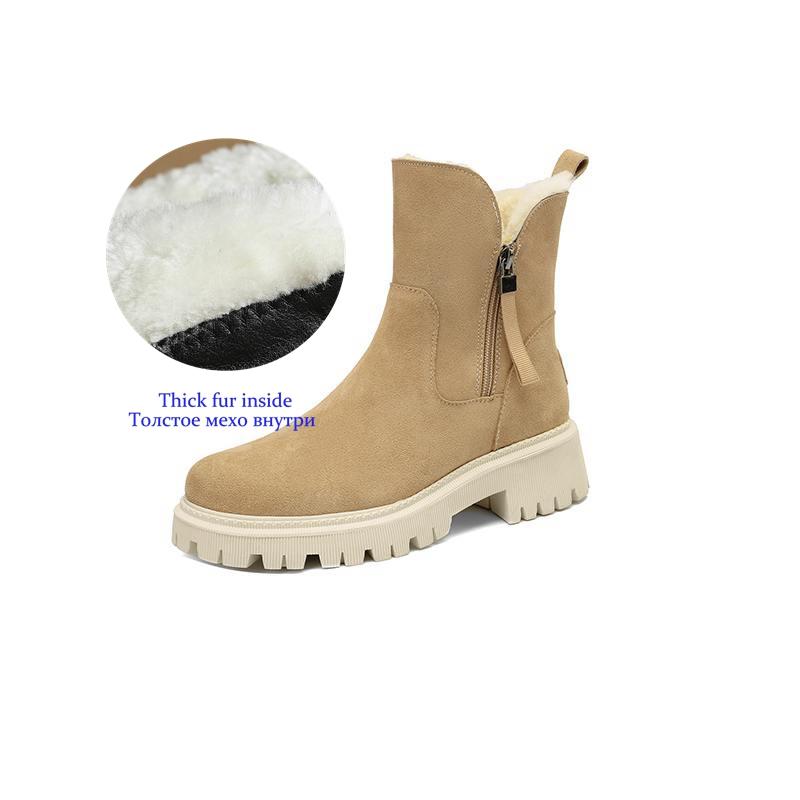 

Krazing Pot nubuck cow suede Autumn Winter Shoes Chunky Heels Size 43 Size 42 Round Toe zipper Thick Bottom Fur Ankle Boots 43 хаки