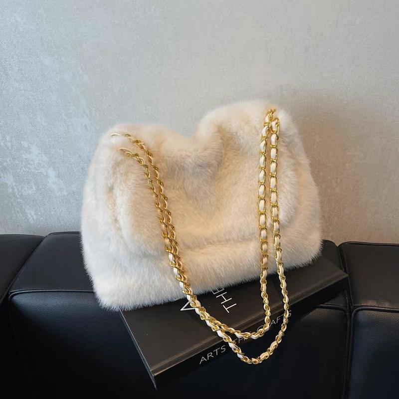 Fur Square Shoulder Bags with Chains High Quality Simple Versatile Luxury Sense Bags