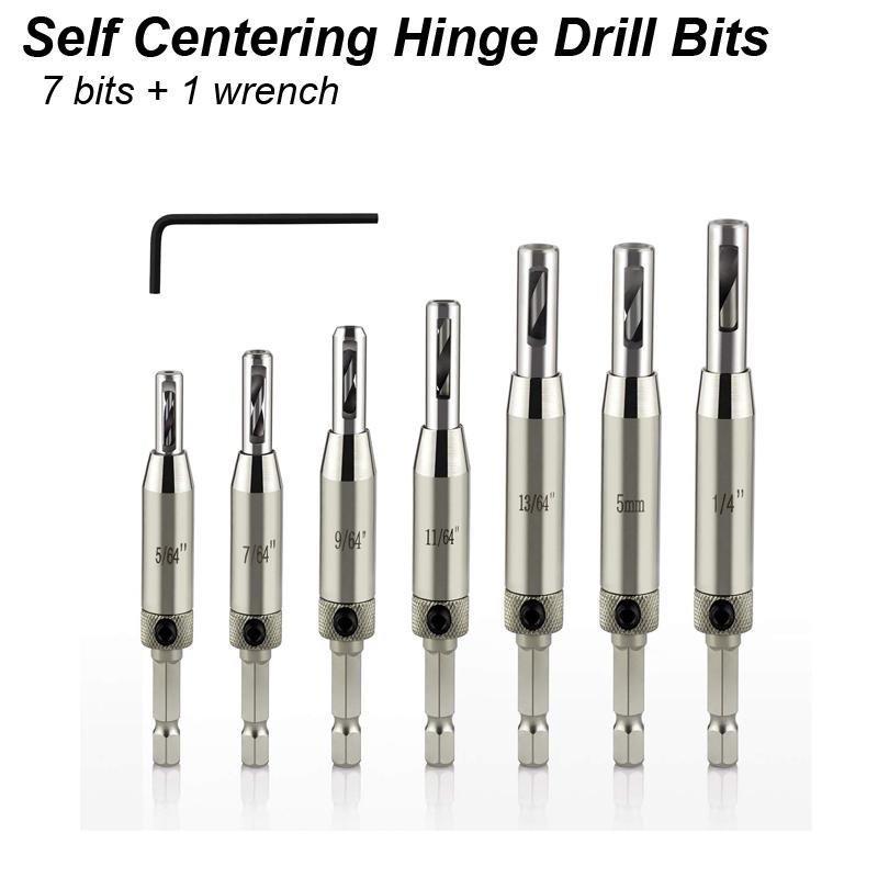 Automatic Center Drill Bit Set Self Centering Hinge Tapper Core Pilot Hole Puncher Woodworking Tool Replacement for Cabinet Door