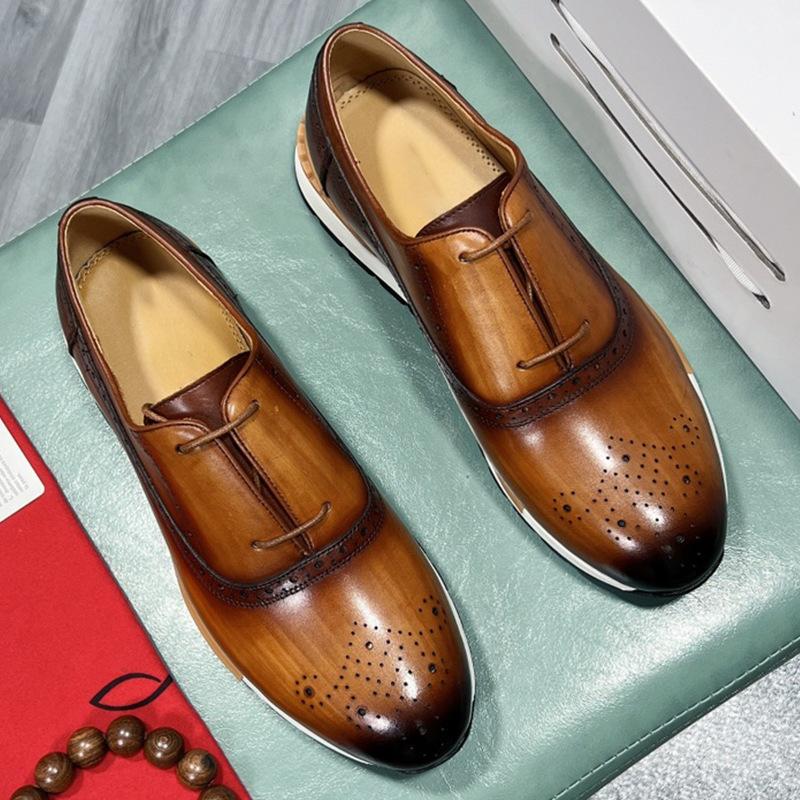 Fashion NEW Men's Leather Shoes Men's Retro Leather Shoes Leather British Casual Single Shoes Brock Fashion Shoes Men's Single Shoes A21