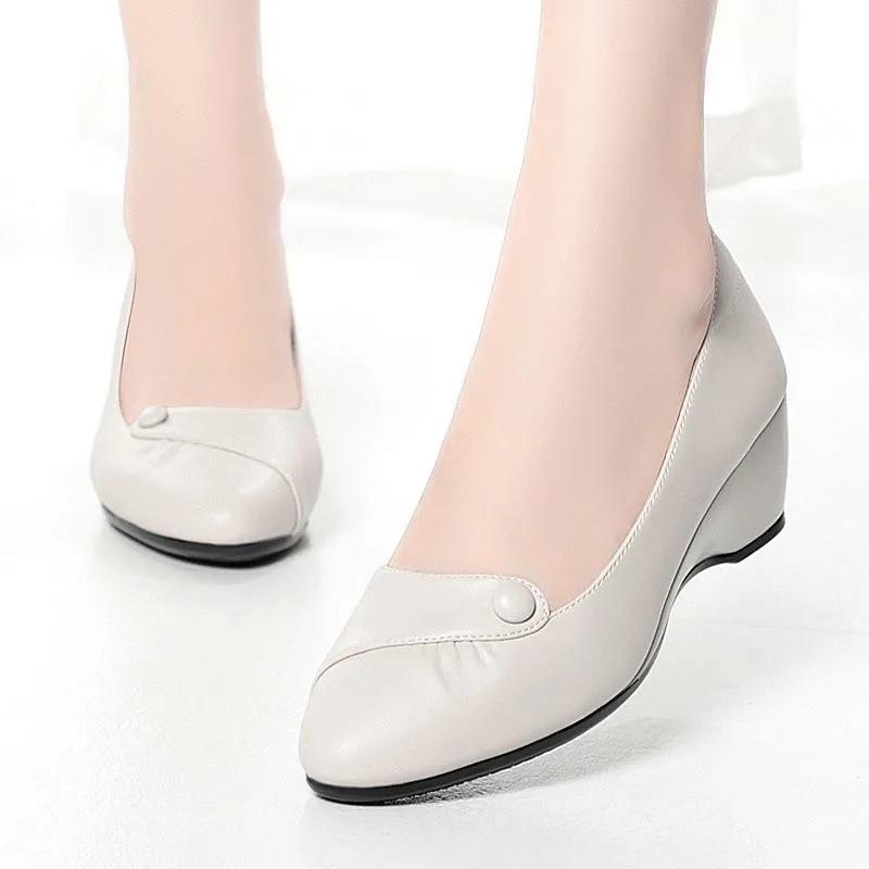 sapatos femininas women fashion beige round toe high quality wedge heel shoes lady casual office work shoes ab508