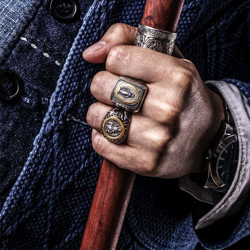 Hand-inlaid Retro Literature, European and American Beliefs, Holy Brand Ancient Coins, Ring Opening Adjustable Ring Men