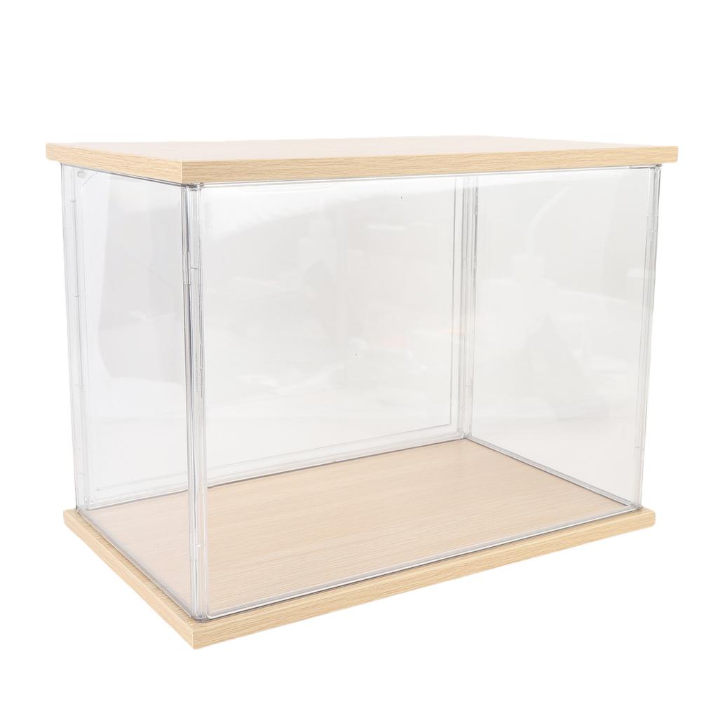 Clear   Display Case Plastic Display Box for Collectibles Doll Home Storage Organizing Toys Wood Base 14.3x8.7 .7in