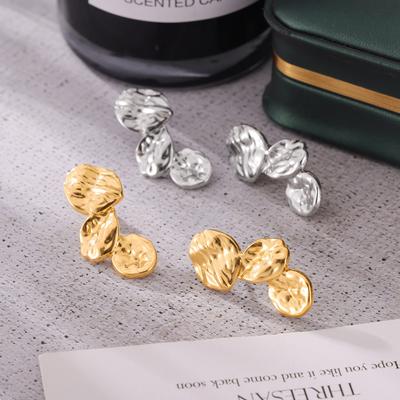 Fashionable Niche Titanium Steel Vintage Irregular Petal Versatile Earrings Spot