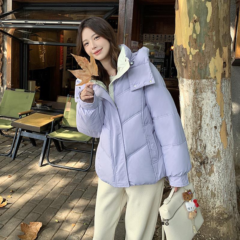 Down women's short 2024 winter new thickened small hooded contrasting white duck down bread jacket