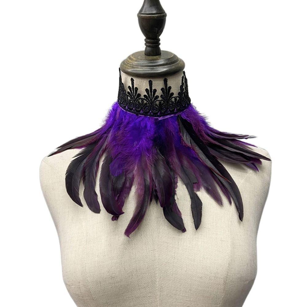 Natural Luxury Punk Cosplay Props Party Costume Necklace Feather Choker Neck Wrap Lace Collar