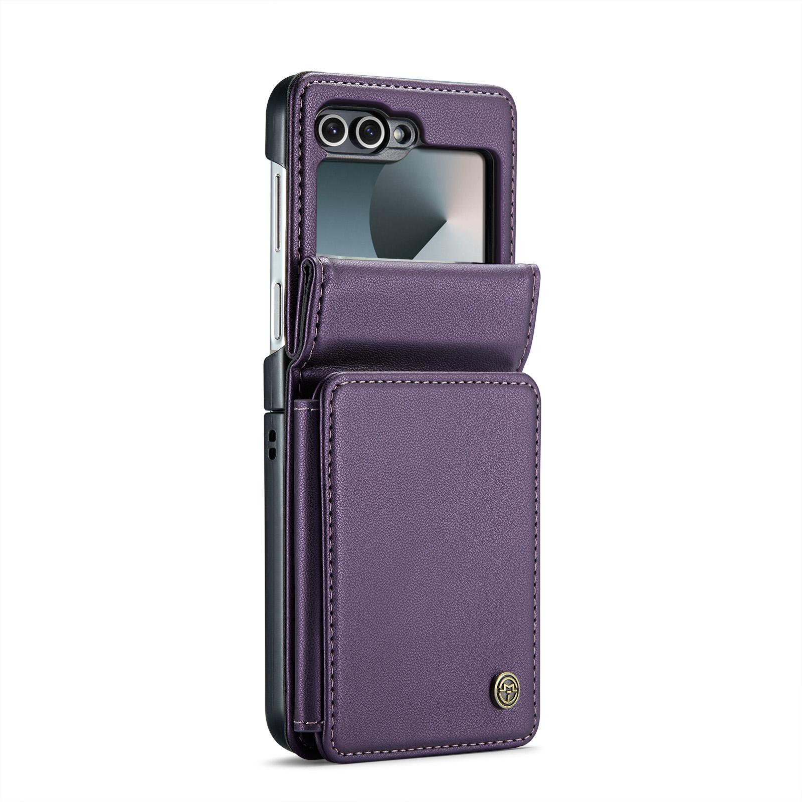 

Leather Wallet Cards Solt Holder Case for Samsung Galaxy Z Flip 7 6 5 7fe 5G Flip6 Purse Pocket Bag RFID Multifunctional Cover For Samsung Z Flip 6 фіолетовий