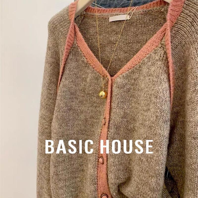 Basic House Women's Color Block V-Neck Knit Top