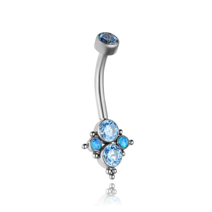 Titanium Navel Ring With Blue Zircons And Opal - Tpp-026 1.6/8