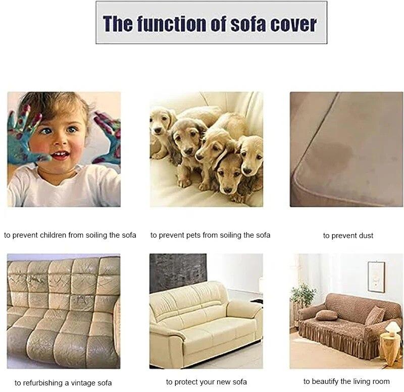 Seersucker Sofa Cover Elastic Sofa Slipcover Adjustable Sofa Cover Furniture Protector For Living Room Bedroom Office Home Decor