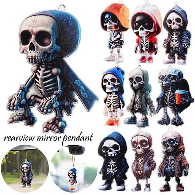Skeleton Swinging Car Dangle Ornament 2D Acrylic Swing Pendant For Rearview Decor Halloween Car Interior Decorations Access B0X6