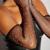 2/1 Paar Strass-Fischernetz-Langfingerhandschuhe Sexy Dehnbar Hohlhandschuhe für Hochzeiten Bankette Nachtclubs Festival-Partys Foto-Requisiten