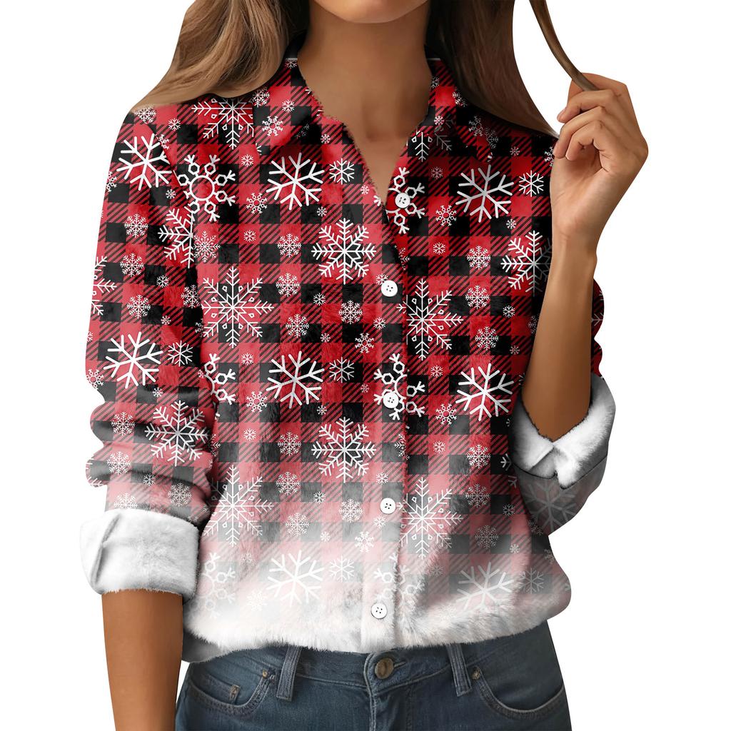 Damen-Hemdbluse, bedruckt, Knopfleiste, langärmelig, lässig, Basic, Hemdkragen, normales Oberteil