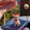 Acryl Chihuahua Schlüsselanhänger mit roter Schleife, 2D Flaches Design, Auto Spiegel & Rucksack Anhänger, Niedlicher Haustier Schlüsselorganizer, Perfektes Geschenk für Tierliebhaber