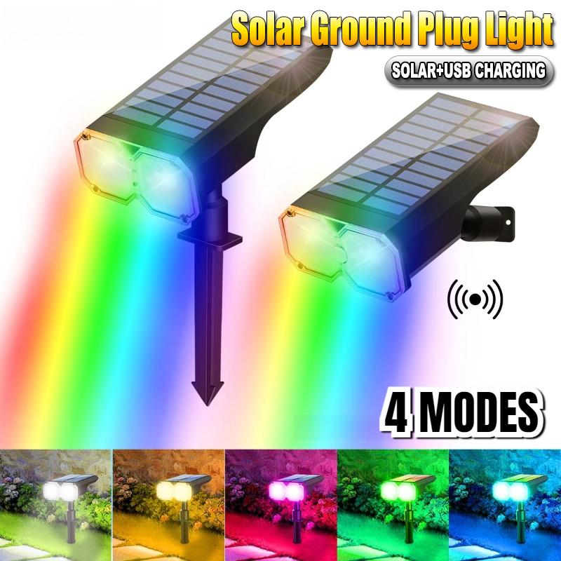 8W Upgraded Solar Landscape Light IP67 Waterproof Dusk-to-Dawn RGB White Warm White Solar Spotlights Wall Lights for Driveway 10LED