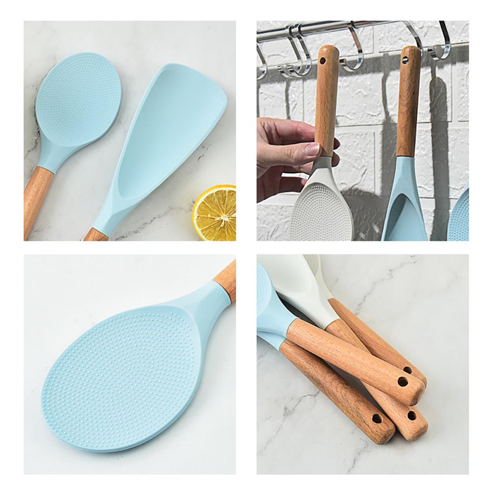 1PC Vertical Wooden Handle Silicone Kitchen Utensils Non Stick Pots Cooking Shovels Spoons Kitchen Utensils