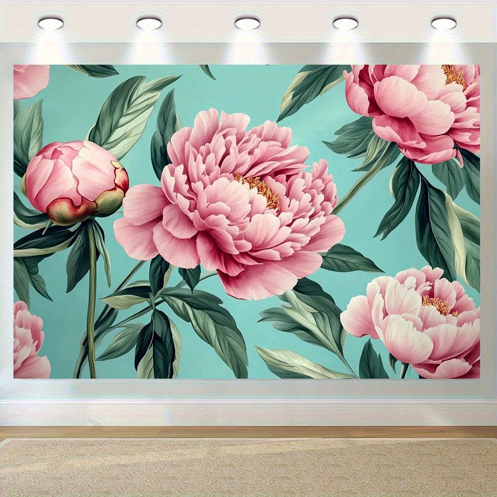 2D plane bright pink peony background cloth on green cyan background suitable for living room bedroom polyester fiber