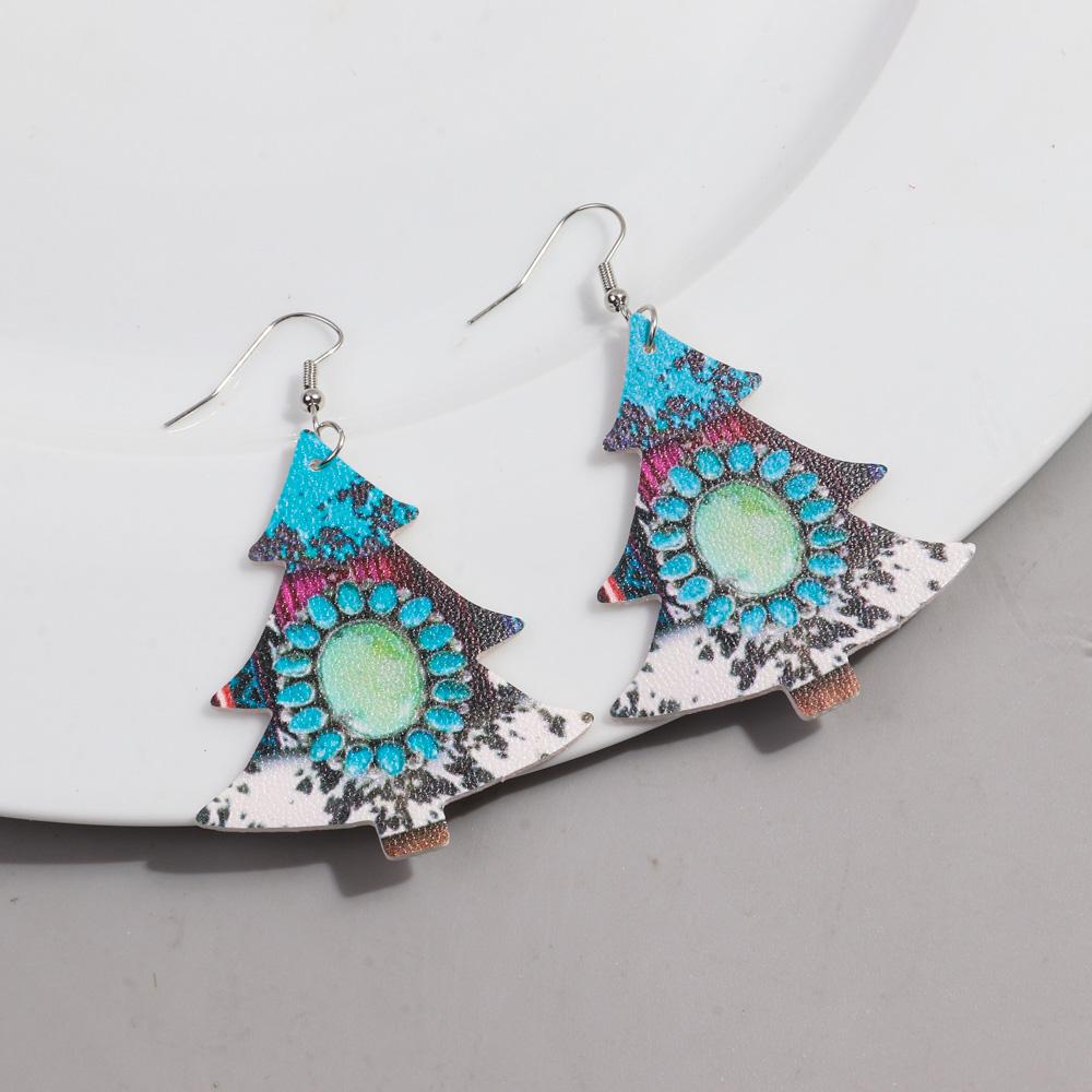 

Vintage Leather Christmas Tree Long Earrings for Women Fashion Creative Plant Print Drop Earring Party Jewelry Gifts синий