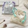 Cartoon Floral Bear Drawstring Storage Bag Women Jewelry Lipstick Makeup Bag Coin Purse Multifunctional Travel Packaging Bag